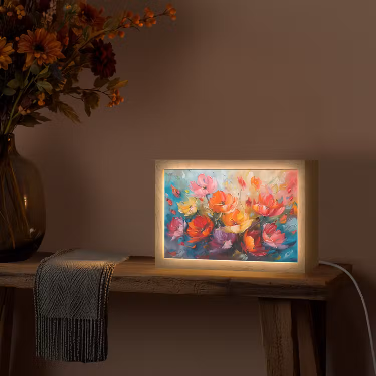 Bloemen - Kleurrijk - Verf - Abstract - Kunst Light Box met kabel (Tafellamp) klein -sfeer4