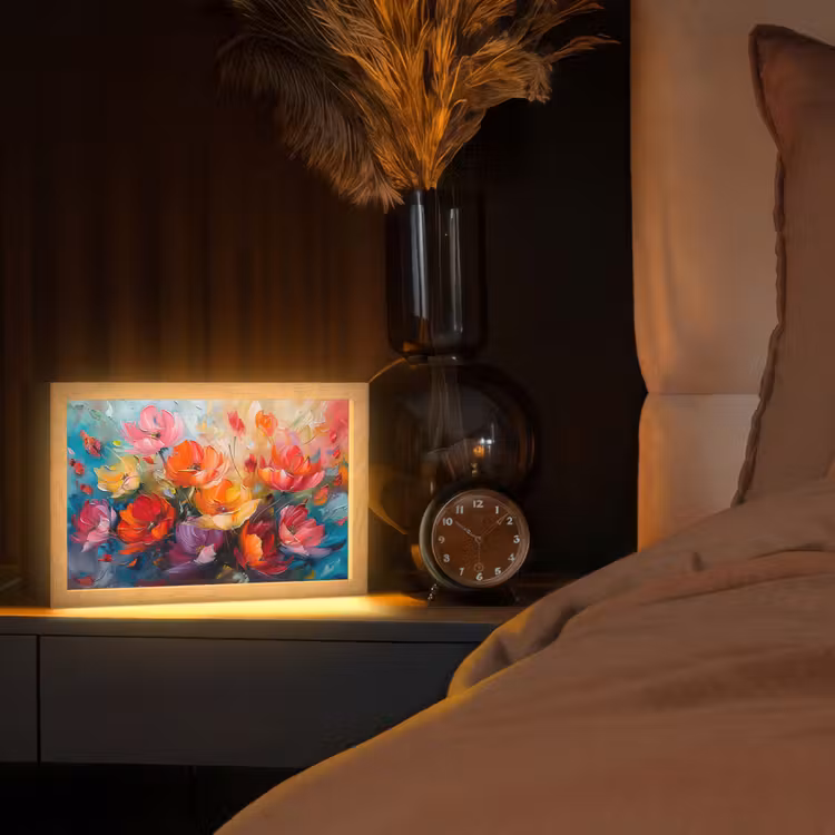 Bloemen - Kleurrijk - Verf - Abstract - Kunst Light Box met kabel (Tafellamp) klein -sfeer1