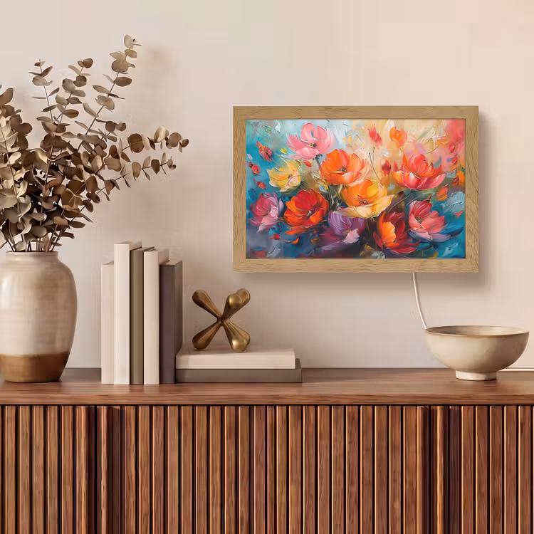 Bloemen - Kleurrijk - Verf - Abstract - Kunst Light Box met kabel (Tafellamp) klein -sfeer2