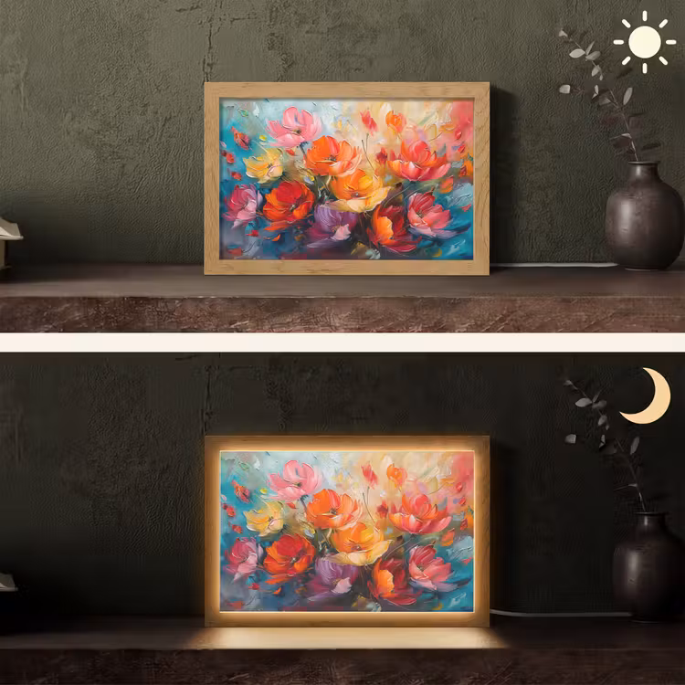 Bloemen - Kleurrijk - Verf - Abstract - Kunst Light Box met kabel (Tafellamp) klein -sfeer3