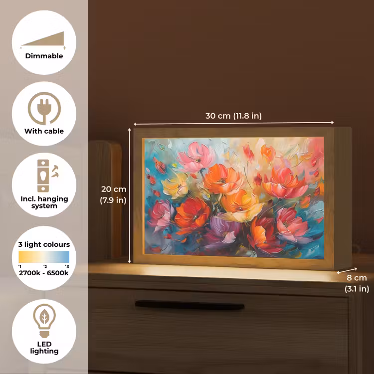Bloemen - Kleurrijk - Verf - Abstract - Kunst Light Box met kabel (Tafellamp) klein -USP_EN