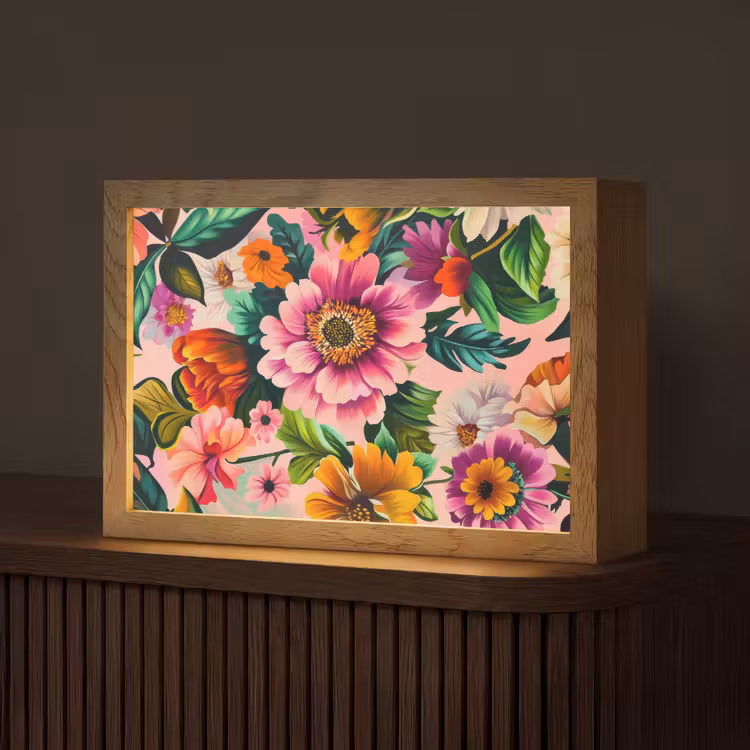 Bloemen - Kleurrijk - Roze Light Box met kabel (Tafellamp) klein -z3d_website