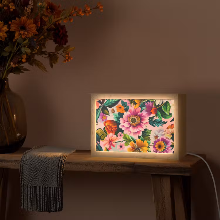 Bloemen - Kleurrijk - Roze Light Box met kabel (Tafellamp) klein -sfeer4