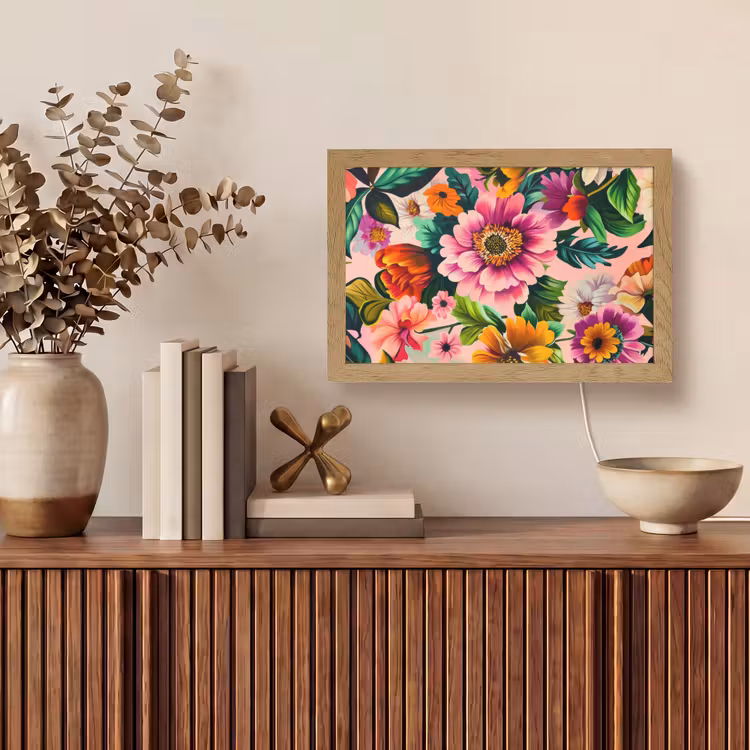 Bloemen - Kleurrijk - Roze Light Box met kabel (Tafellamp) klein -sfeer2
