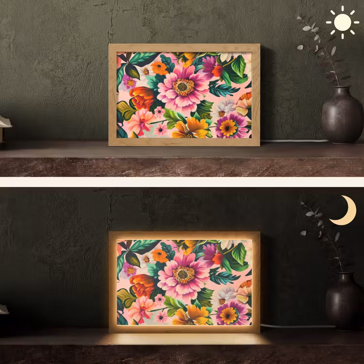Bloemen - Kleurrijk - Roze Light Box met kabel (Tafellamp) klein -sfeer3