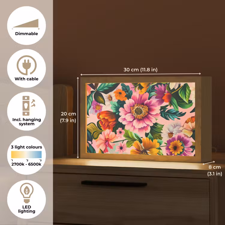Bloemen - Kleurrijk - Roze Light Box met kabel (Tafellamp) klein -USP_EN