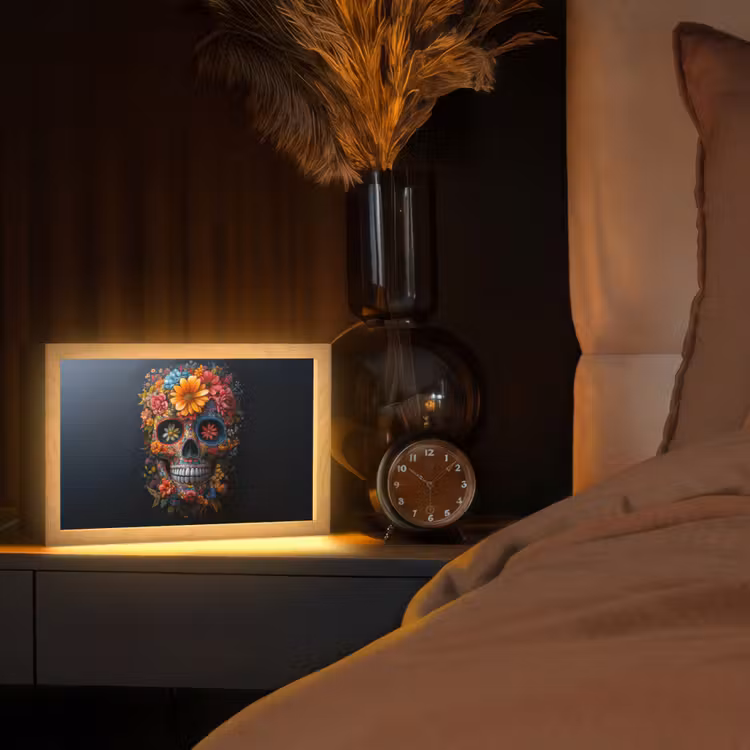 Bloemen - Kleurrijk - Schedel Light Box met kabel (Tafellamp) klein -sfeer1