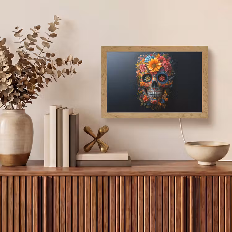 Bloemen - Kleurrijk - Schedel Light Box met kabel (Tafellamp) klein -sfeer2