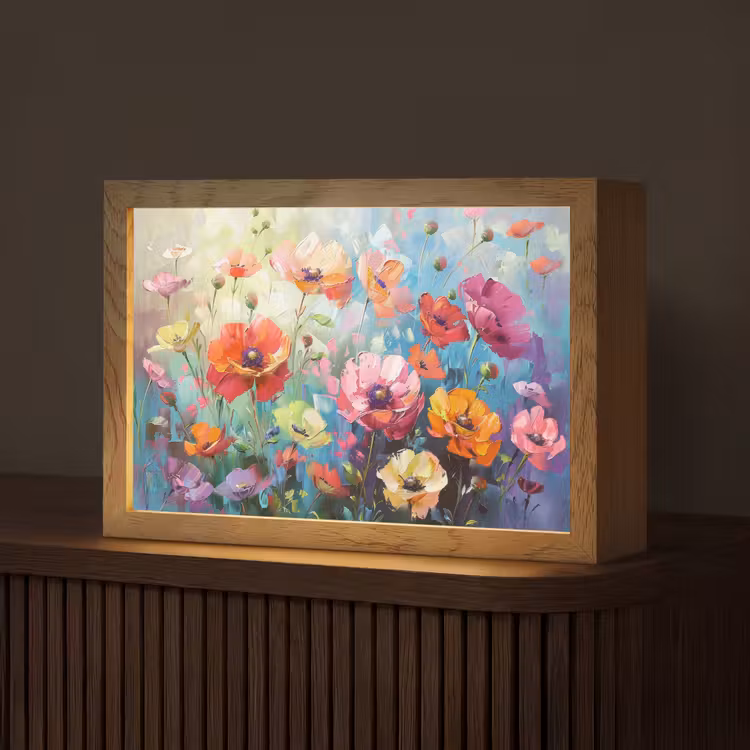 Bloemen - Kleurrijk - Waterverf - Natuur - Zomer Light Box met kabel (Tafellamp) klein -z3d_website
