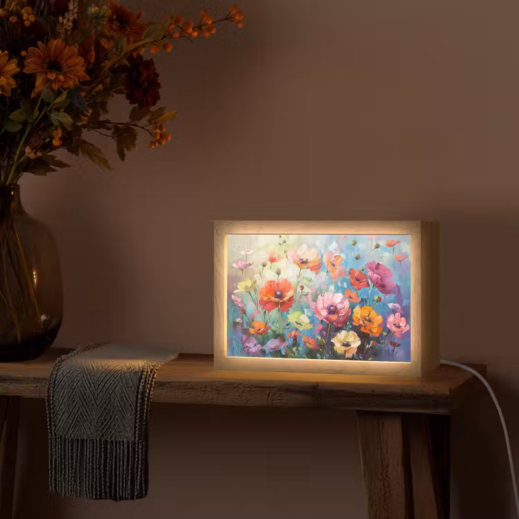 Bloemen - Kleurrijk - Waterverf - Natuur - Zomer Light Box met kabel (Tafellamp) klein -sfeer4