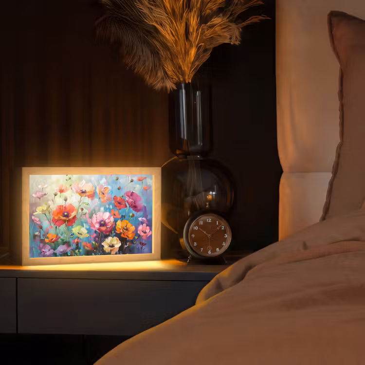 Bloemen - Kleurrijk - Waterverf - Natuur - Zomer Light Box met kabel (Tafellamp) klein -sfeer1
