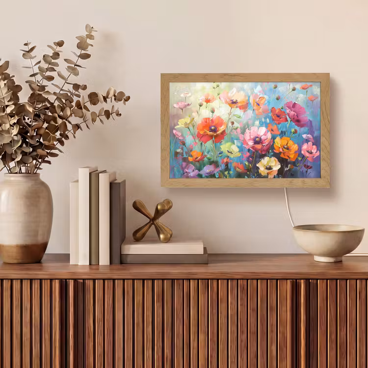 Bloemen - Kleurrijk - Waterverf - Natuur - Zomer Light Box met kabel (Tafellamp) klein -sfeer2