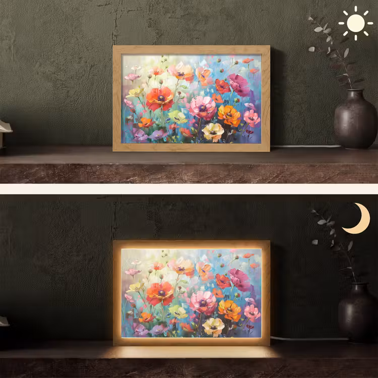 Bloemen - Kleurrijk - Waterverf - Natuur - Zomer Light Box met kabel (Tafellamp) klein -sfeer3