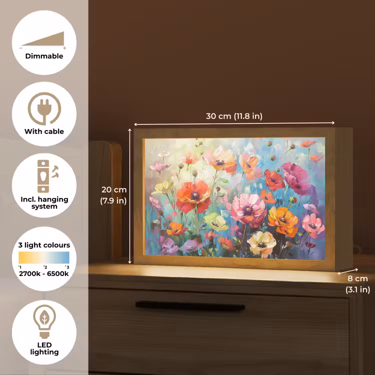 Bloemen - Kleurrijk - Waterverf - Natuur - Zomer Light Box met kabel (Tafellamp) klein -USP_EN