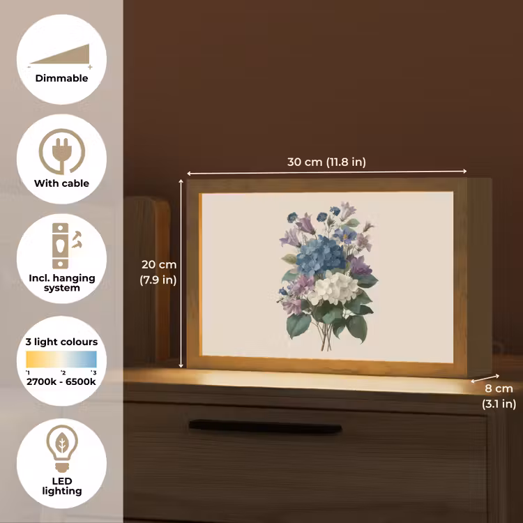 Bloemen - Gedetailleerd - Rust - Realistisch Light Box met kabel (Tafellamp) klein -USP_EN