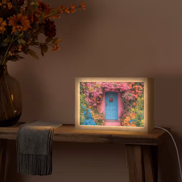 Bloemen - Deur - Roze Light Box met kabel (Tafellamp) klein -sfeer4