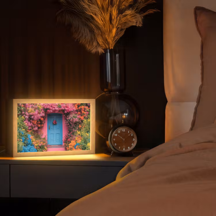 Bloemen - Deur - Roze Light Box met kabel (Tafellamp) klein -sfeer1