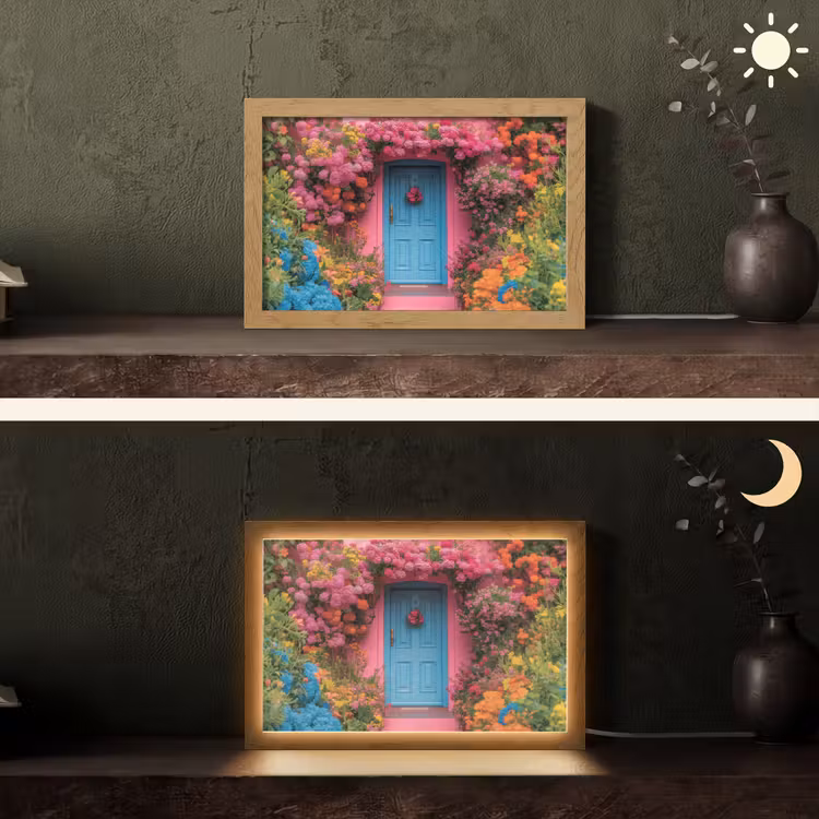 Bloemen - Deur - Roze Light Box met kabel (Tafellamp) klein -sfeer3