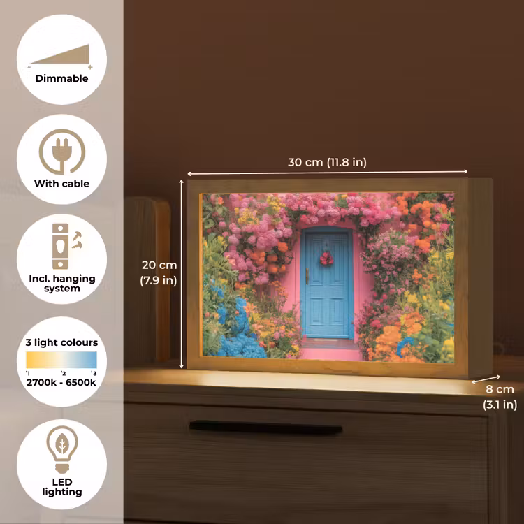 Bloemen - Deur - Roze Light Box met kabel (Tafellamp) klein -USP_EN