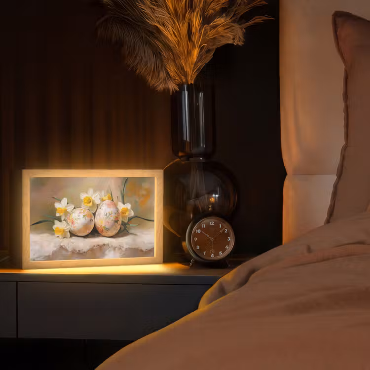 Bloemen - Eieren - Geschilderd Light Box met kabel (Tafellamp) klein -sfeer1