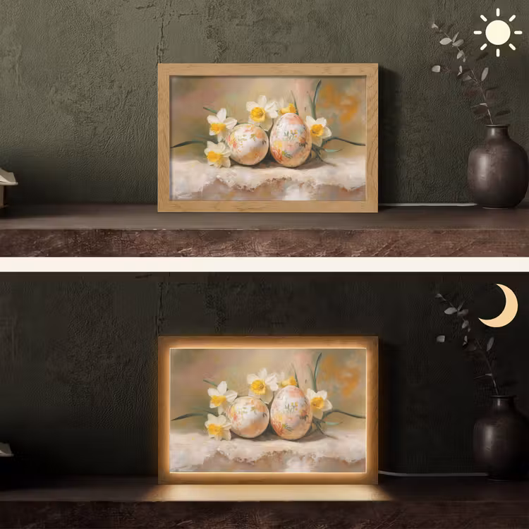 Bloemen - Eieren - Geschilderd Light Box met kabel (Tafellamp) klein -sfeer3