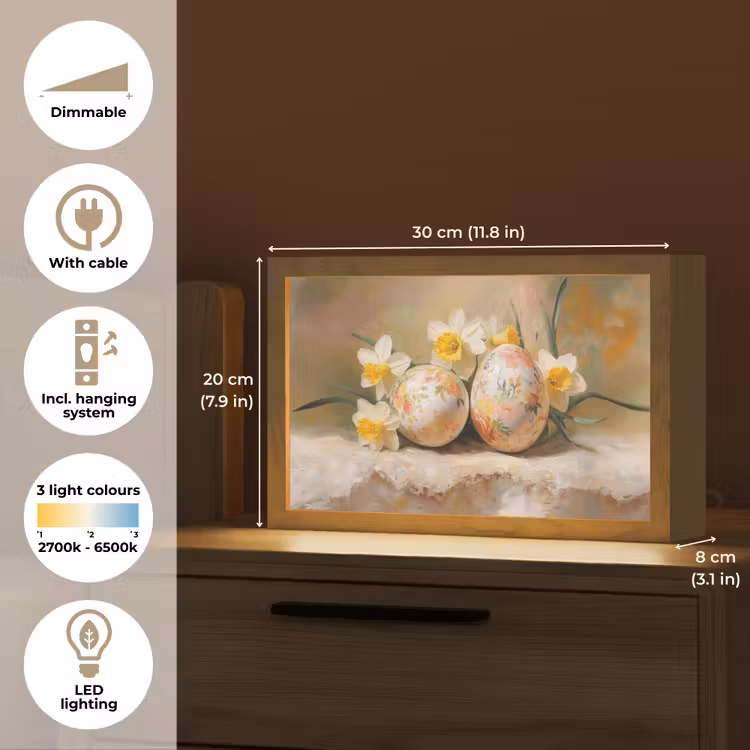 Bloemen - Eieren - Geschilderd Light Box met kabel (Tafellamp) klein -USP_EN