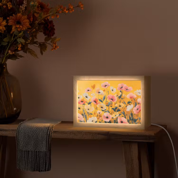 Bloemen - Veld - Geel Light Box met kabel (Tafellamp) klein -sfeer4