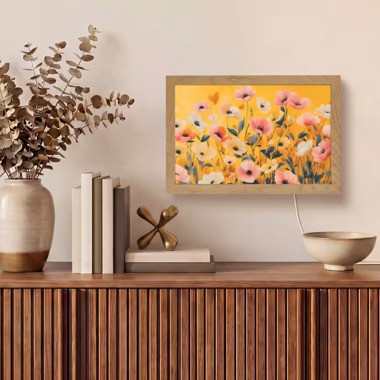 Bloemen - Veld - Geel Light Box met kabel (Tafellamp) klein -sfeer2