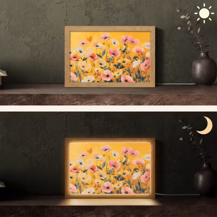 Bloemen - Veld - Geel Light Box met kabel (Tafellamp) klein -sfeer3