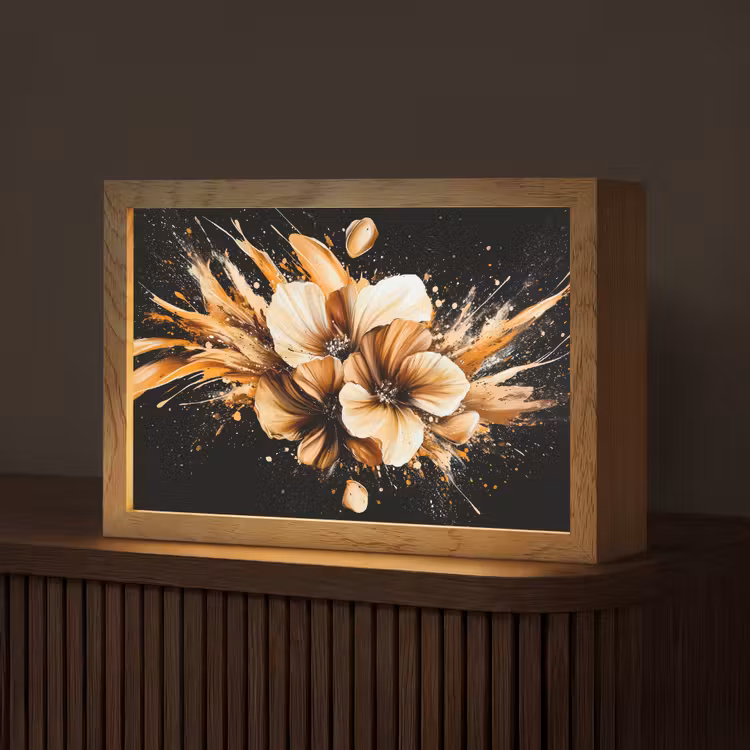 Bloemen - Goud - Graffiti - Zwart - Abstract Light Box met kabel (Tafellamp) klein -z3d_website