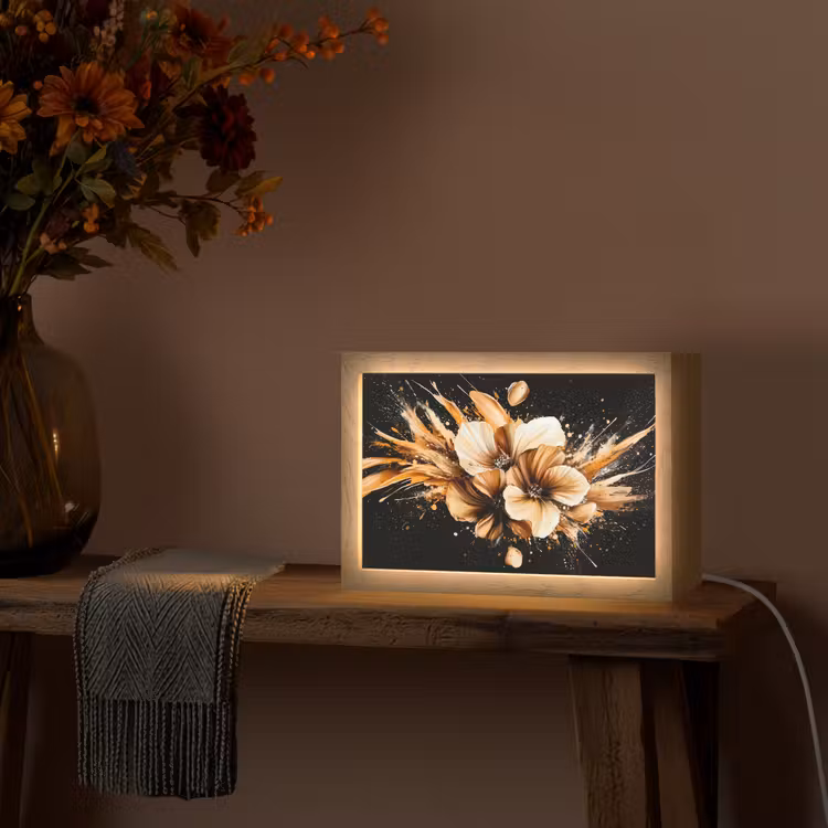 Bloemen - Goud - Graffiti - Zwart - Abstract Light Box met kabel (Tafellamp) klein -sfeer4