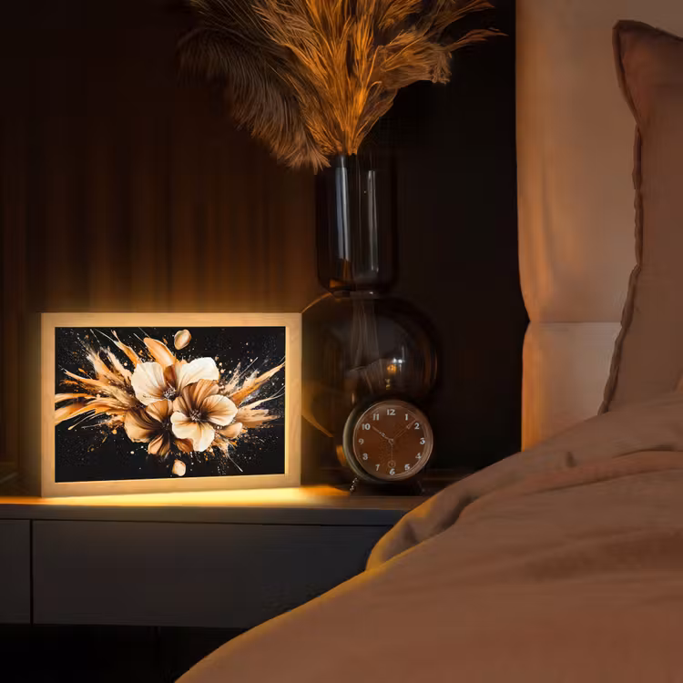 Bloemen - Goud - Graffiti - Zwart - Abstract Light Box met kabel (Tafellamp) klein -sfeer1