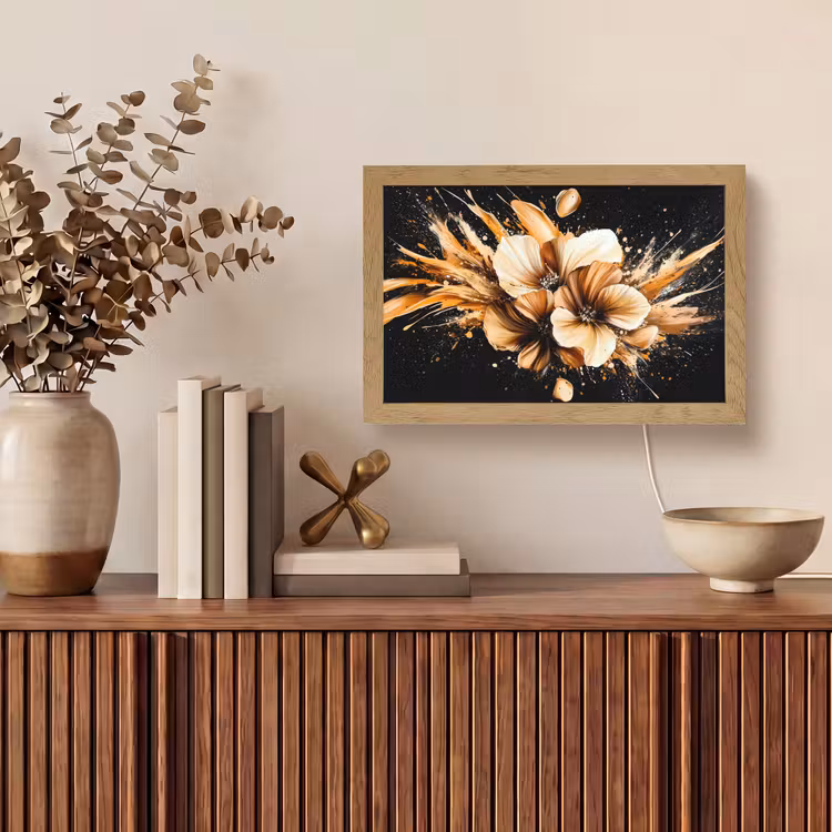 Bloemen - Goud - Graffiti - Zwart - Abstract Light Box met kabel (Tafellamp) klein -sfeer2