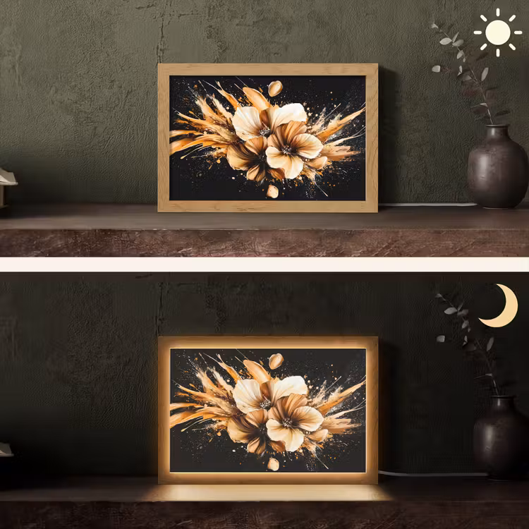 Bloemen - Goud - Graffiti - Zwart - Abstract Light Box met kabel (Tafellamp) klein -sfeer3