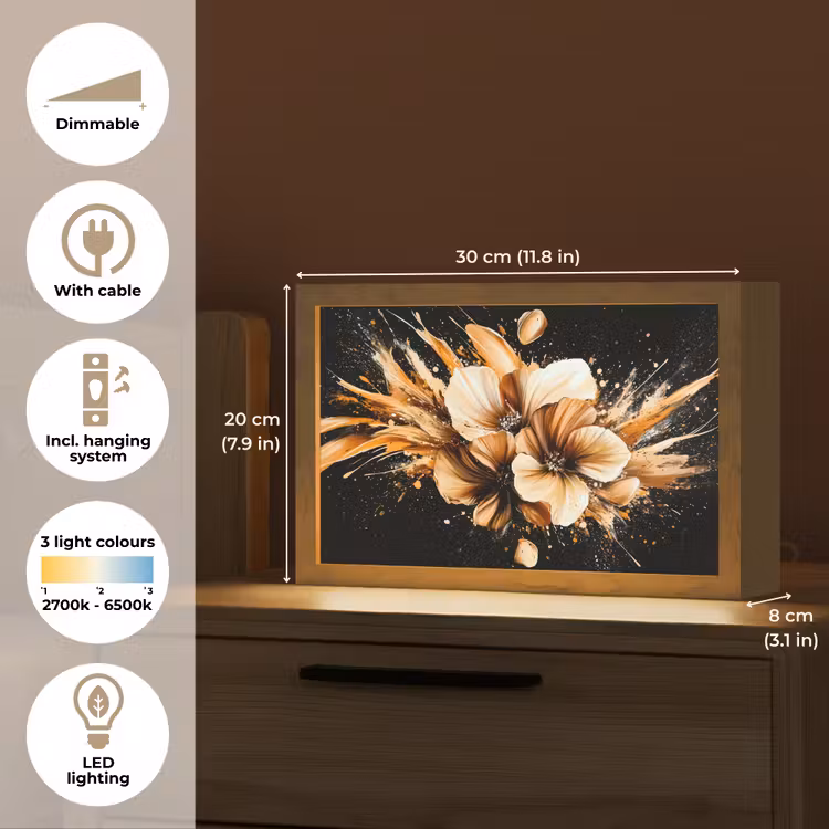 Bloemen - Goud - Graffiti - Zwart - Abstract Light Box met kabel (Tafellamp) klein -USP_EN