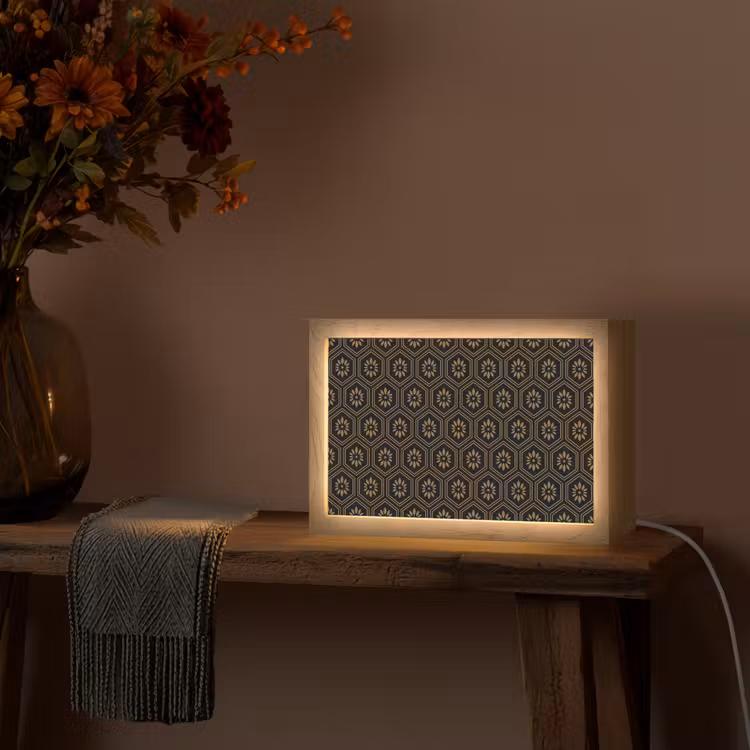 Bloemen - Goud - Hexagon Light Box met kabel (Tafellamp) klein 924 -sfeer4