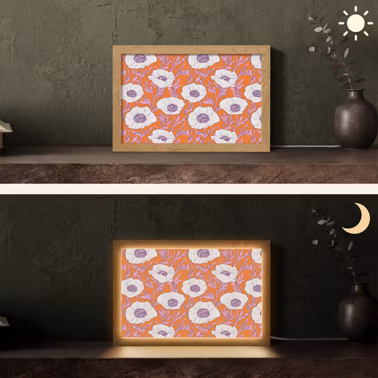 Bloemen - Grafisch - Oranje Light Box met kabel (Tafellamp) klein 924 -sfeer3
