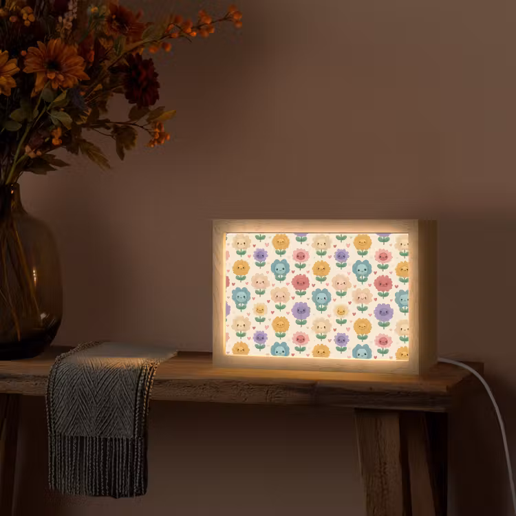 Bloemen - Hartjes - Kleurrijk Light Box met kabel (Tafellamp) klein 924 -sfeer4