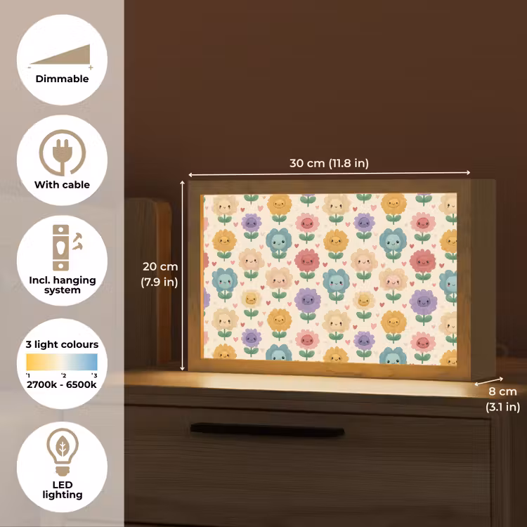 Bloemen - Hartjes - Kleurrijk Light Box met kabel (Tafellamp) klein 924 -USP_EN