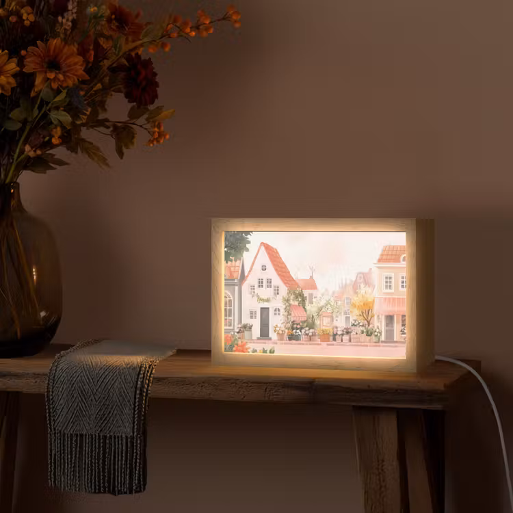 Bloemen - Huizen - Dorp Light Box met kabel (Tafellamp) klein -sfeer4