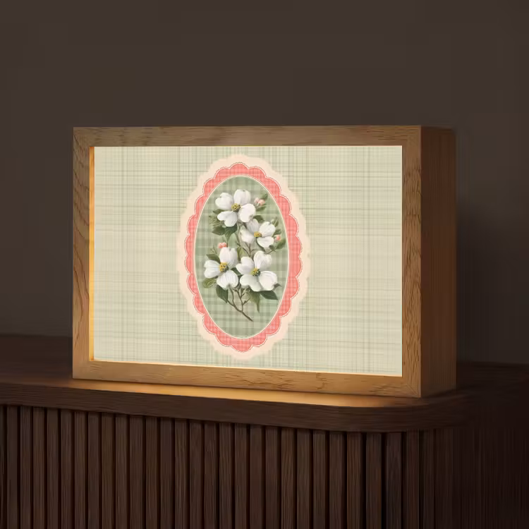 Bloemen - Illustratie - Geruit - Groen Light Box met kabel (Tafellamp) klein -z3d_website