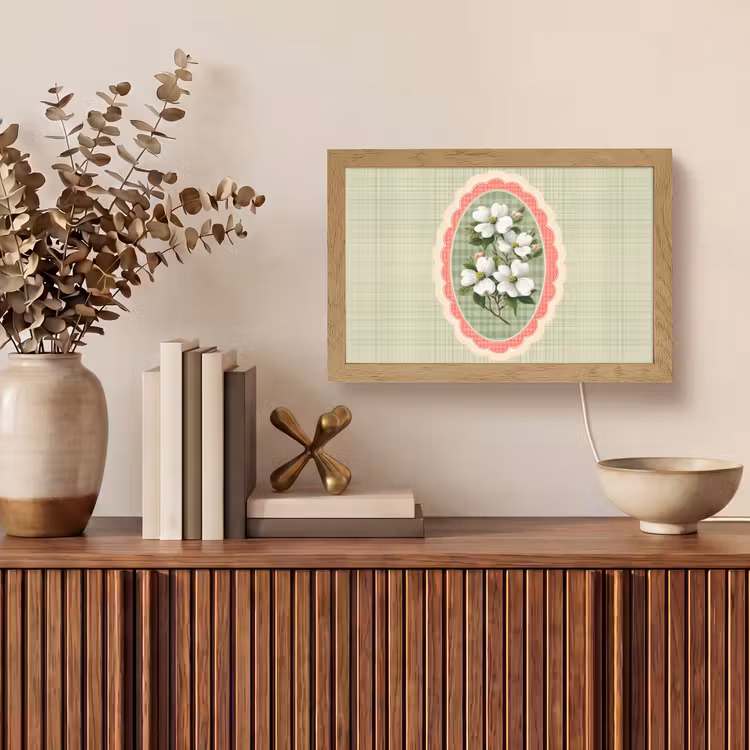 Bloemen - Illustratie - Geruit - Groen Light Box met kabel (Tafellamp) klein -sfeer2