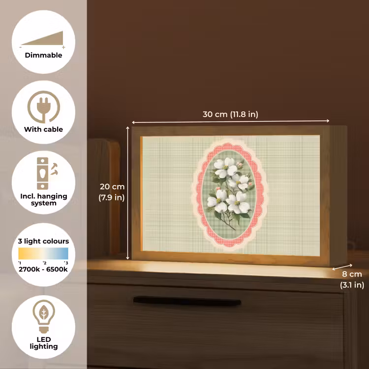 Bloemen - Illustratie - Geruit - Groen Light Box met kabel (Tafellamp) klein -USP_EN