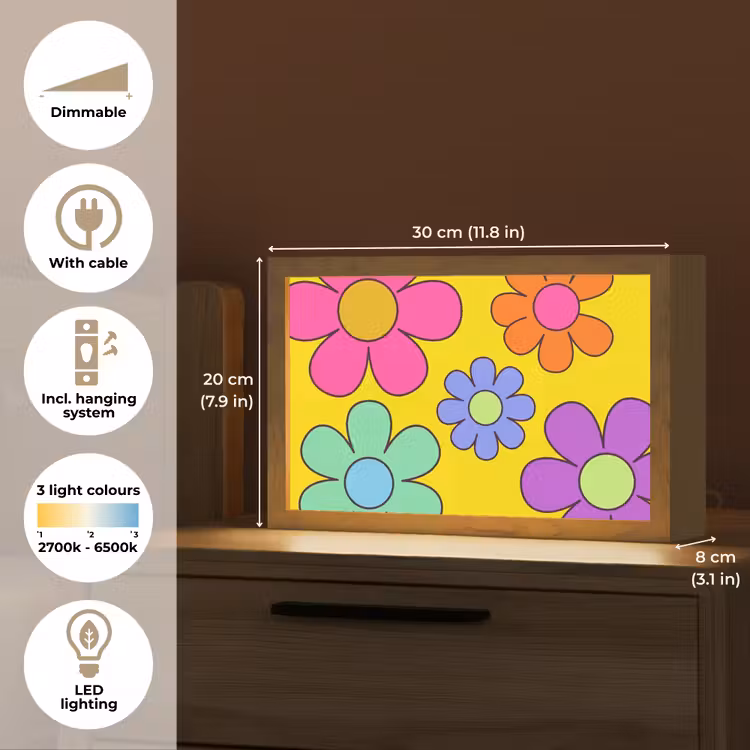Bloemen - Illustratie - Kleurrijk Light Box met kabel (Tafellamp) klein -USP_EN