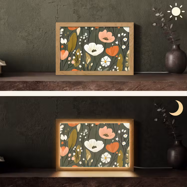 Bloemen - Illustratie - Groen Light Box met kabel (Tafellamp) klein -sfeer3