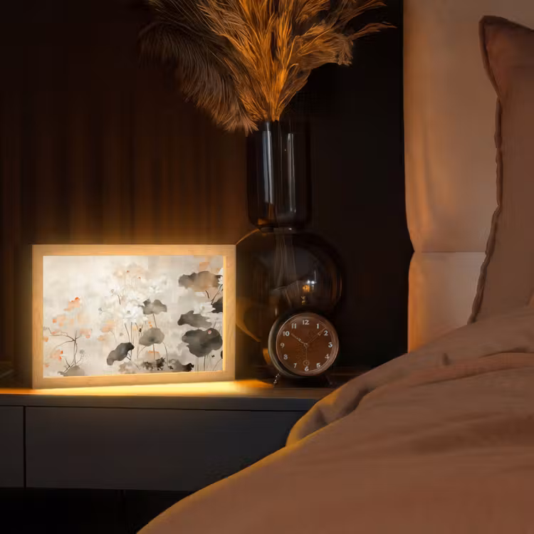 Bloemen - Japandi - Wabi sabi Light Box met kabel (Tafellamp) klein -sfeer1
