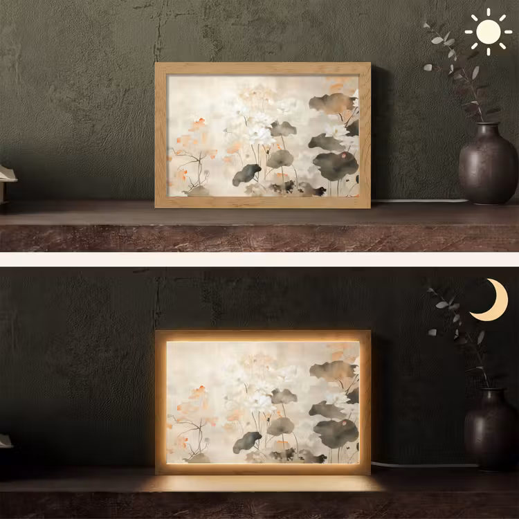 Bloemen - Japandi - Wabi sabi Light Box met kabel (Tafellamp) klein -sfeer3