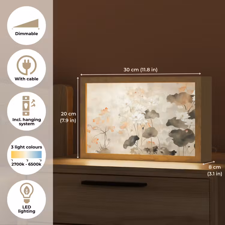 Bloemen - Japandi - Wabi sabi Light Box met kabel (Tafellamp) klein -USP_EN