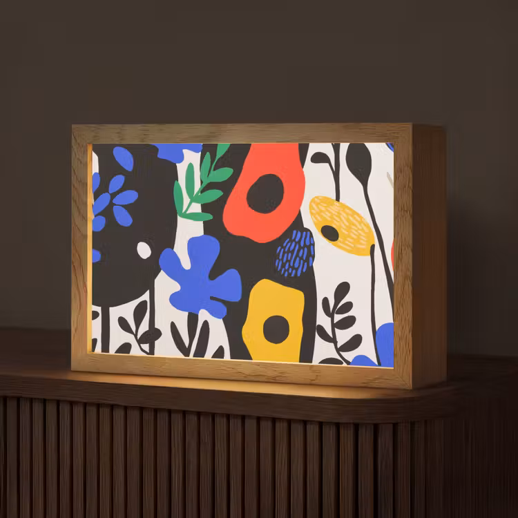 Bloemen - Bladeren - Abstract - Zwart Light Box met kabel (Tafellamp) klein -z3d_website