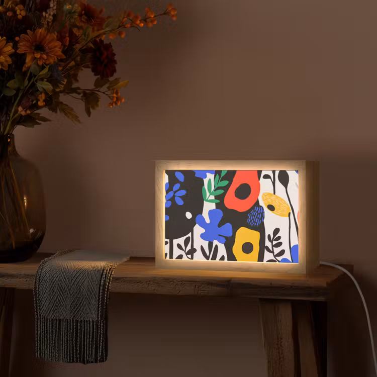 Bloemen - Bladeren - Abstract - Zwart Light Box met kabel (Tafellamp) klein -sfeer4